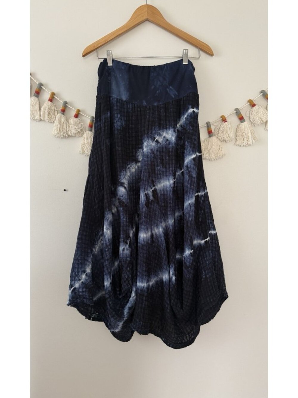 Luna Luz Linen Blend Parachute Tie Dye Asymmetric Drapey Gauze Pull On Skirt M